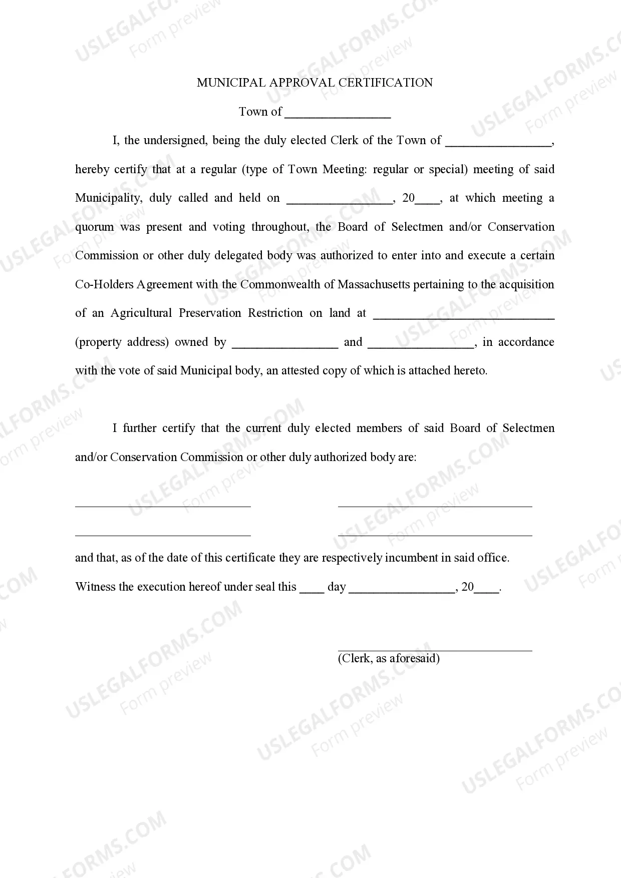 Preview Co-Holder's Agreement - Agricultural Preservation Restriction