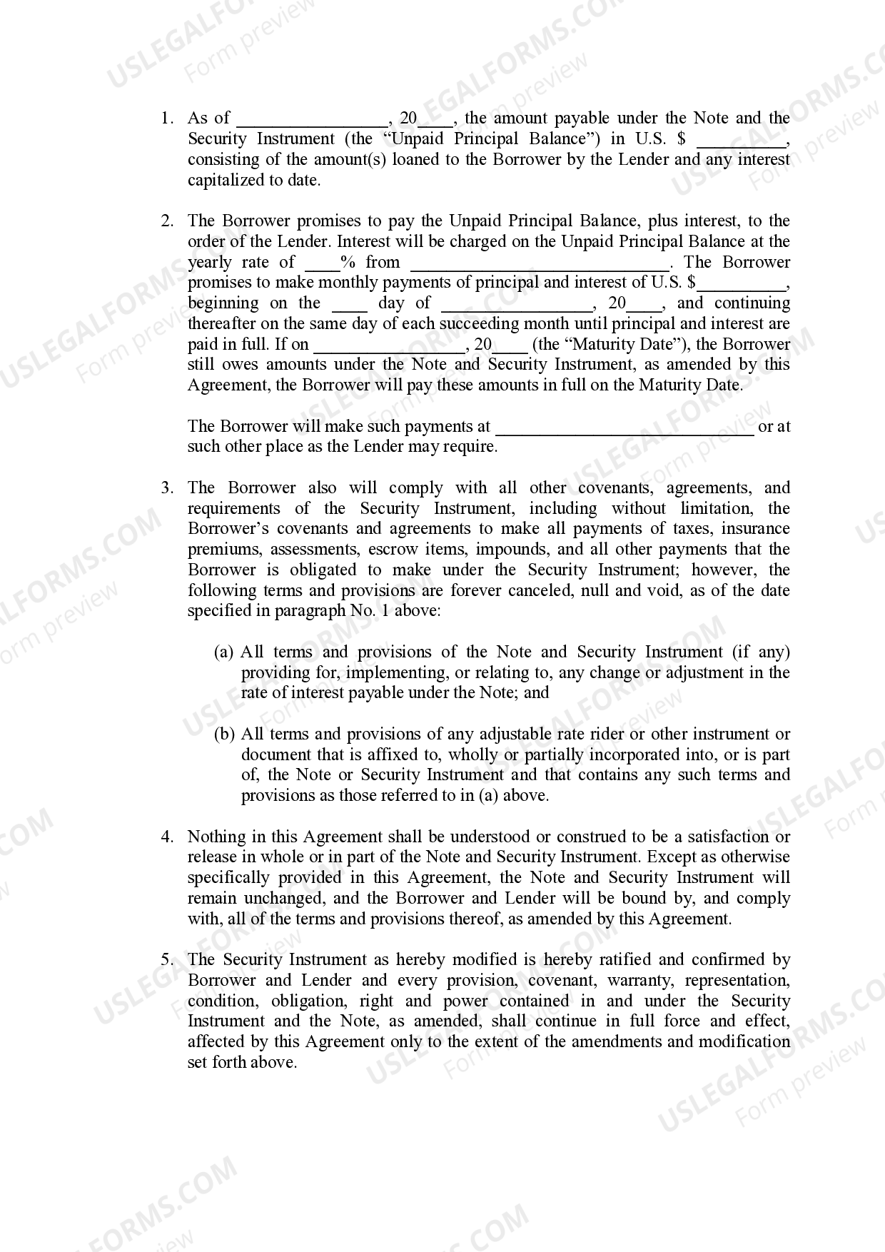 Loan Modification Agreement Form With Notary US Legal Forms