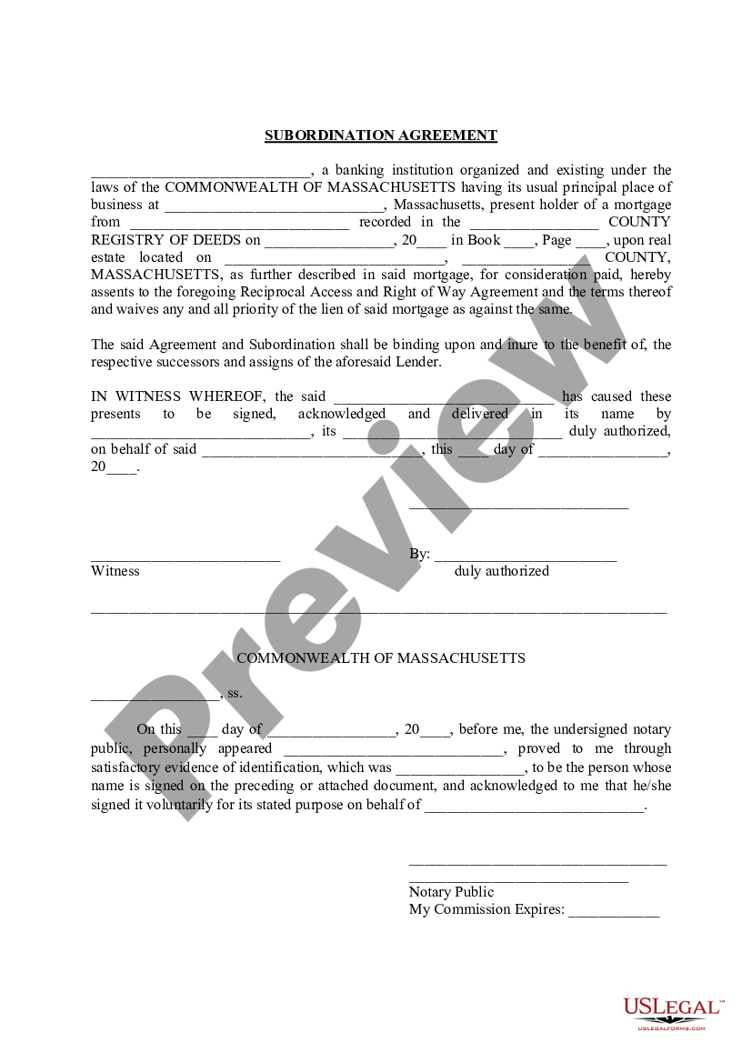 Massachusetts Reciprocal Access and Right-of-Way Agreement | US Legal Forms