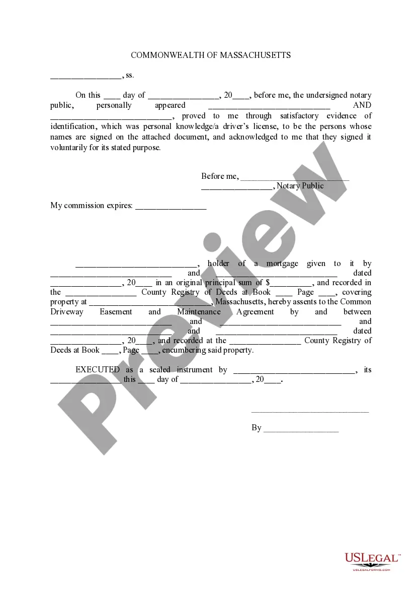 Preview Common Driveway Easement and Maintenance Agreement