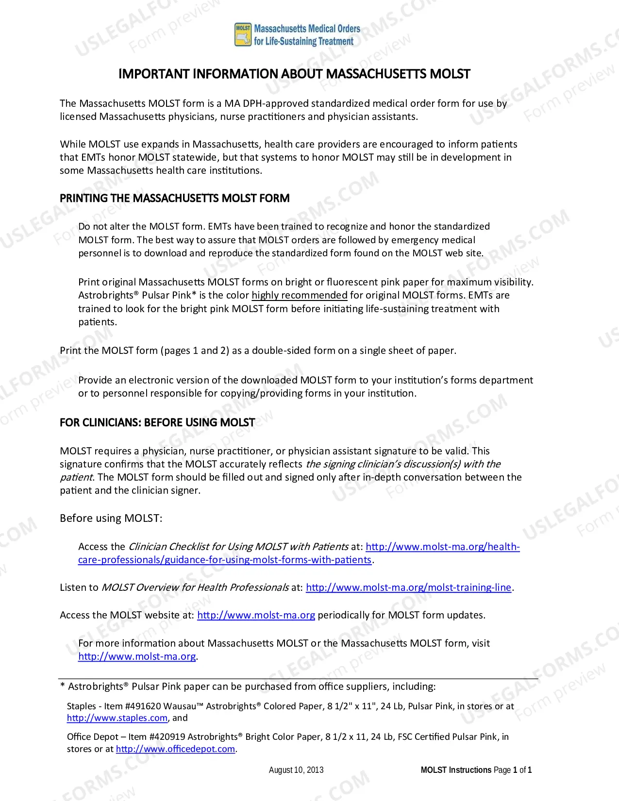 Preview Massachusetts Medical Orders for Life Sustaining Treatment