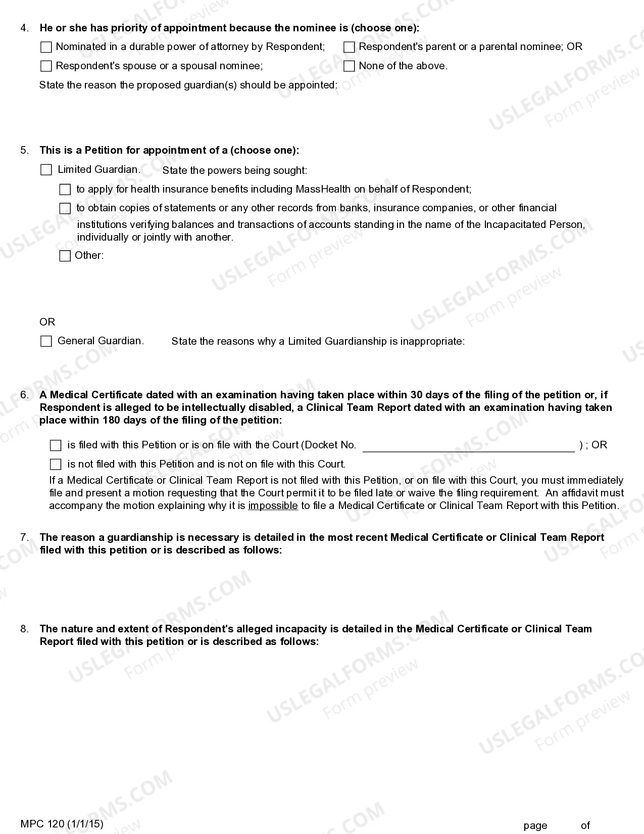 Preview Petition for Appointment of Guardian for Incapacitated