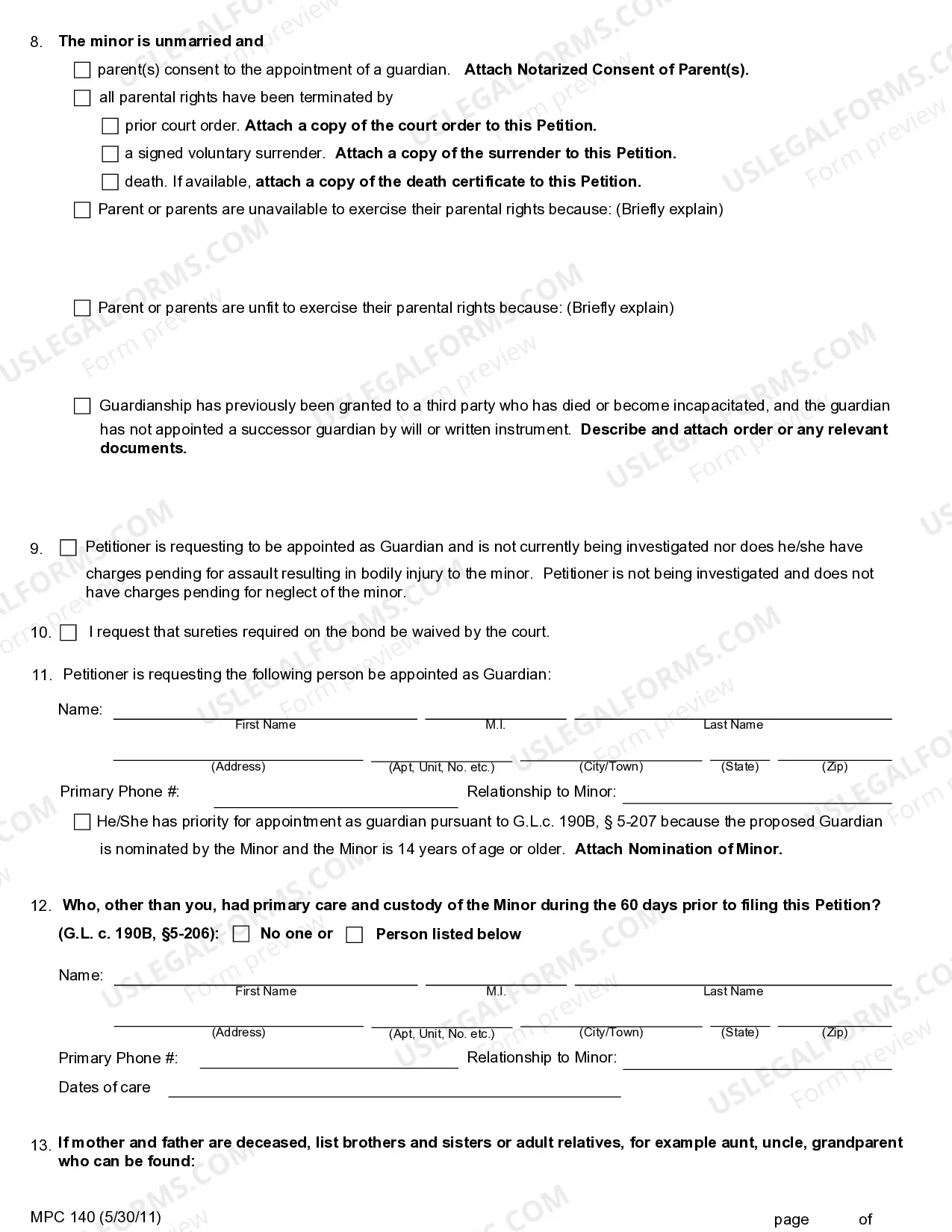 Preview Petition for Guardianship of Minor