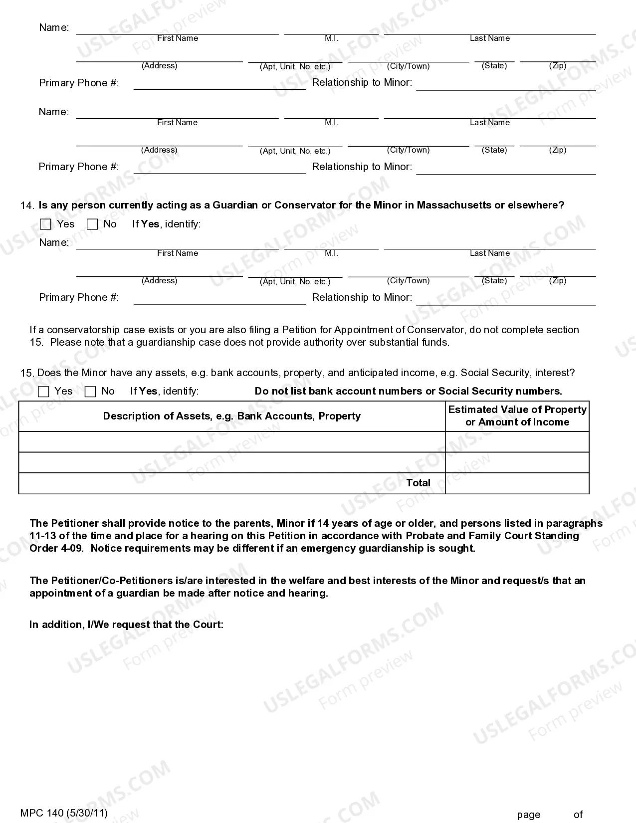 Preview Petition for Guardianship of Minor