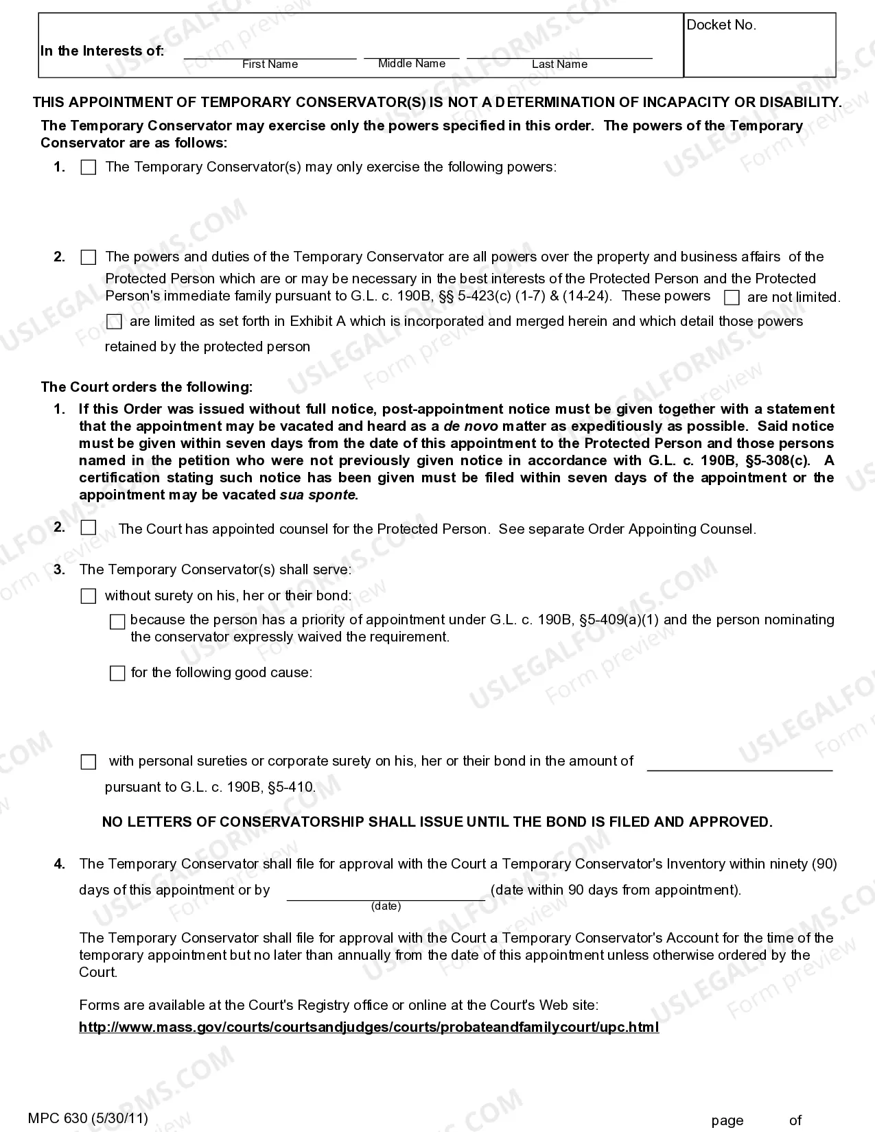 Preview Order Appointing Temporary Conservator Adult - Minor