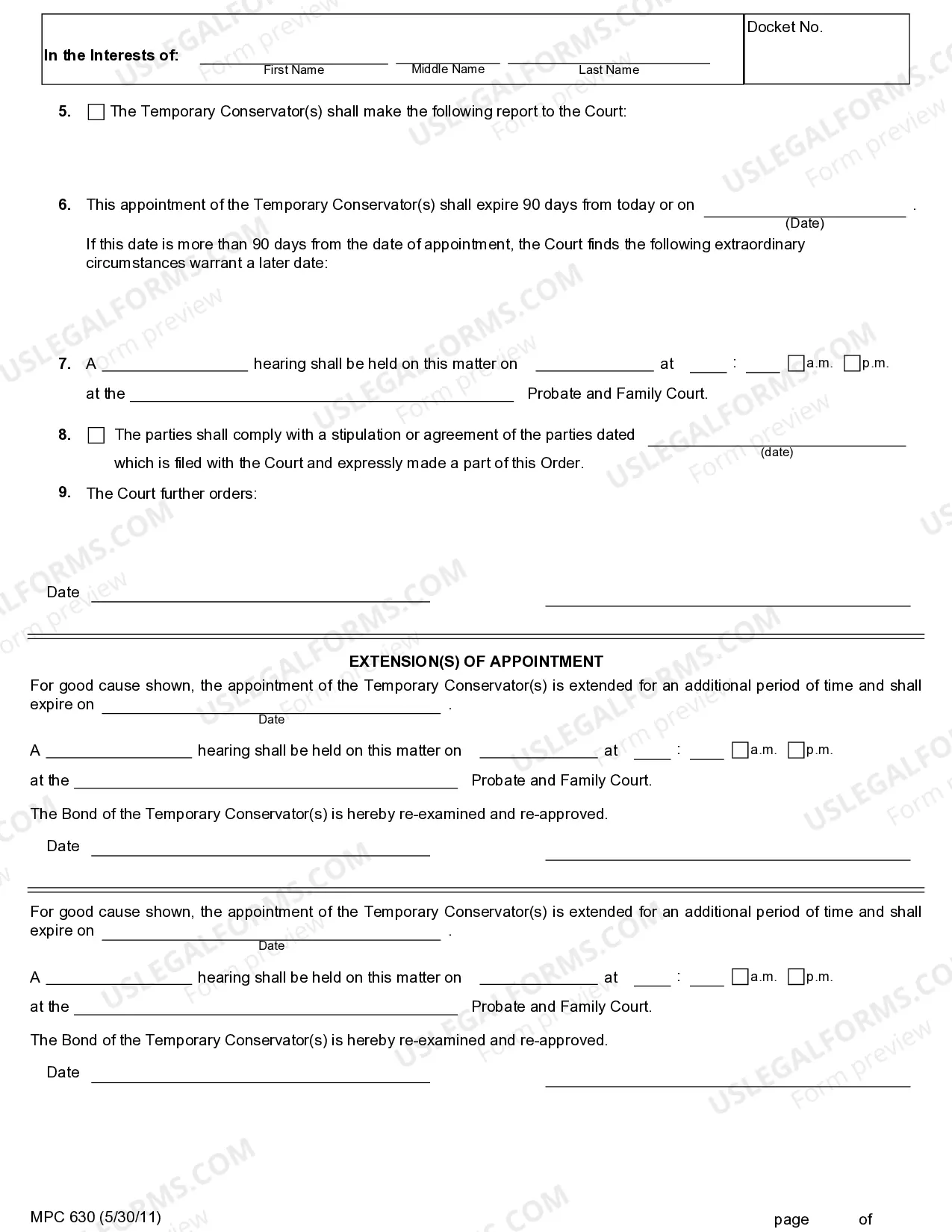 Preview Order Appointing Temporary Conservator Adult - Minor
