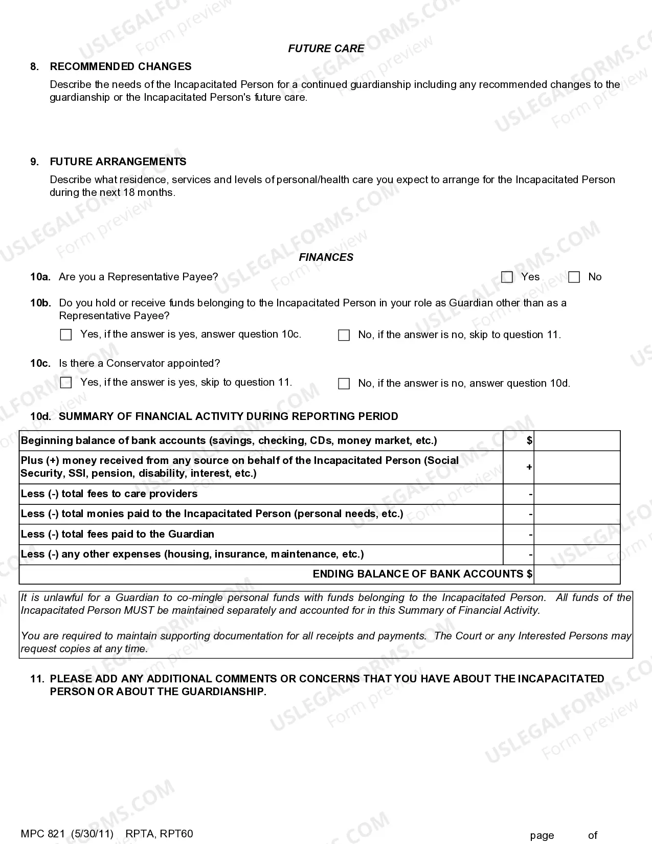 Preview Guardianship of Person Care Plan/Report - Incapacitated Person (Adult)