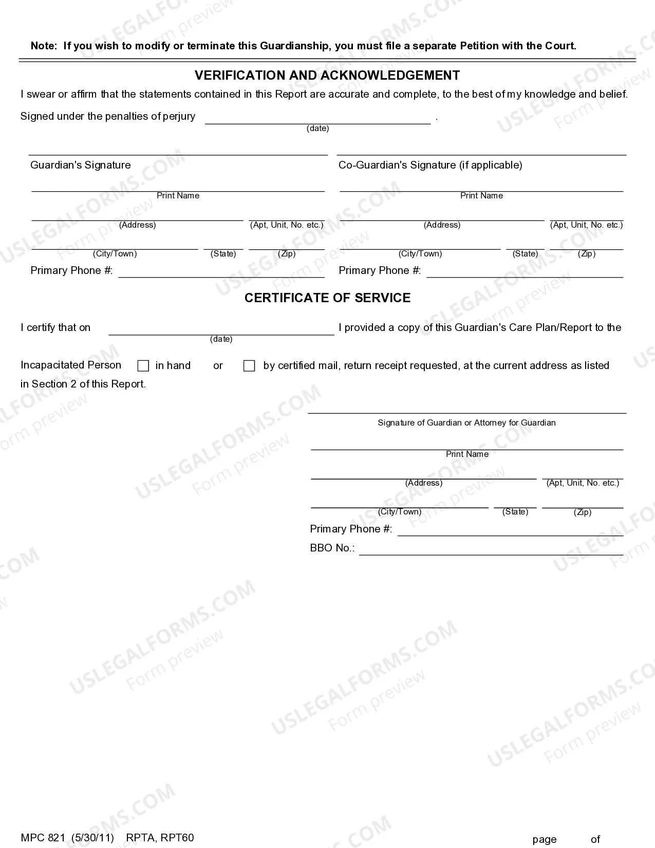 Preview Guardianship of Person Care Plan/Report - Incapacitated Person (Adult)