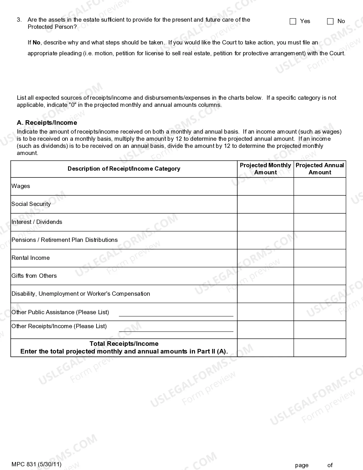 Preview Conservator's Financial Plan