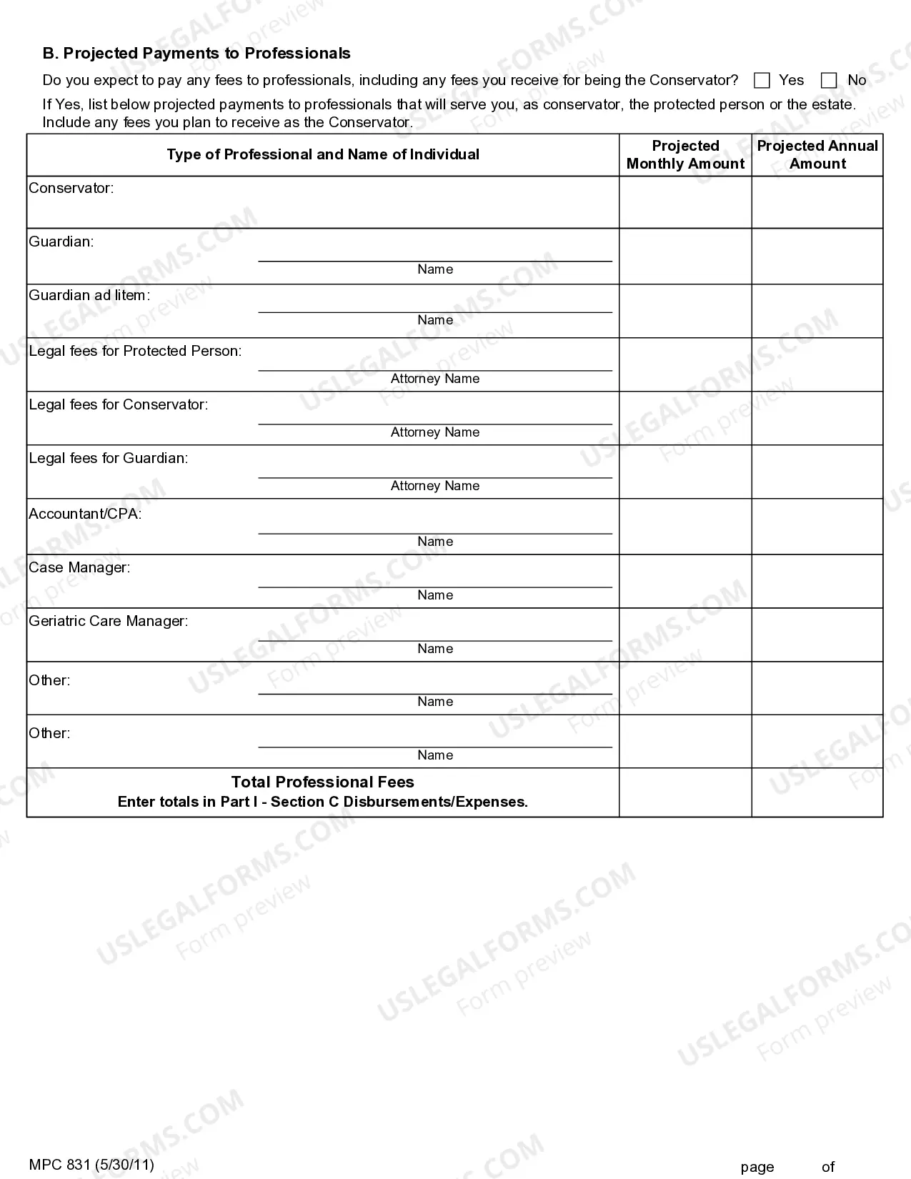 Preview Conservator's Financial Plan