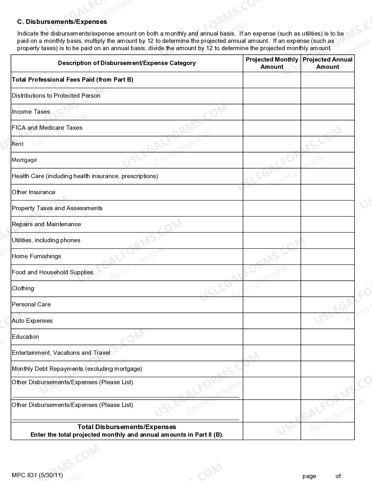 Preview Conservator's Financial Plan
