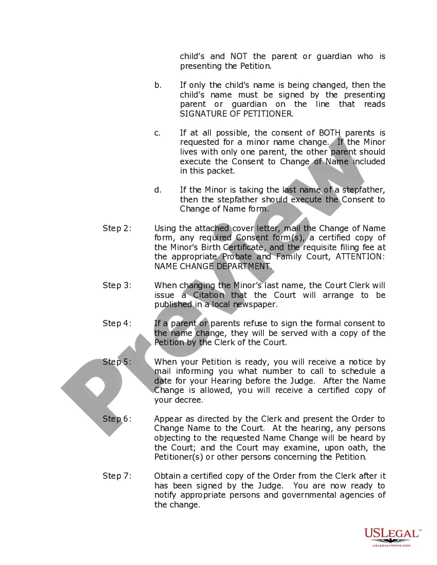 Preview Massachusetts Name Change Instructions and Forms Package for a Minor