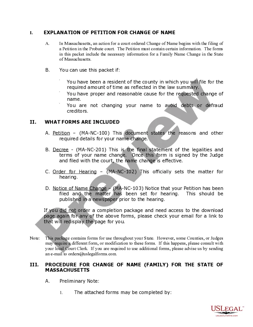Preview Massachusetts Name Change Instructions and Forms Package for a Family
