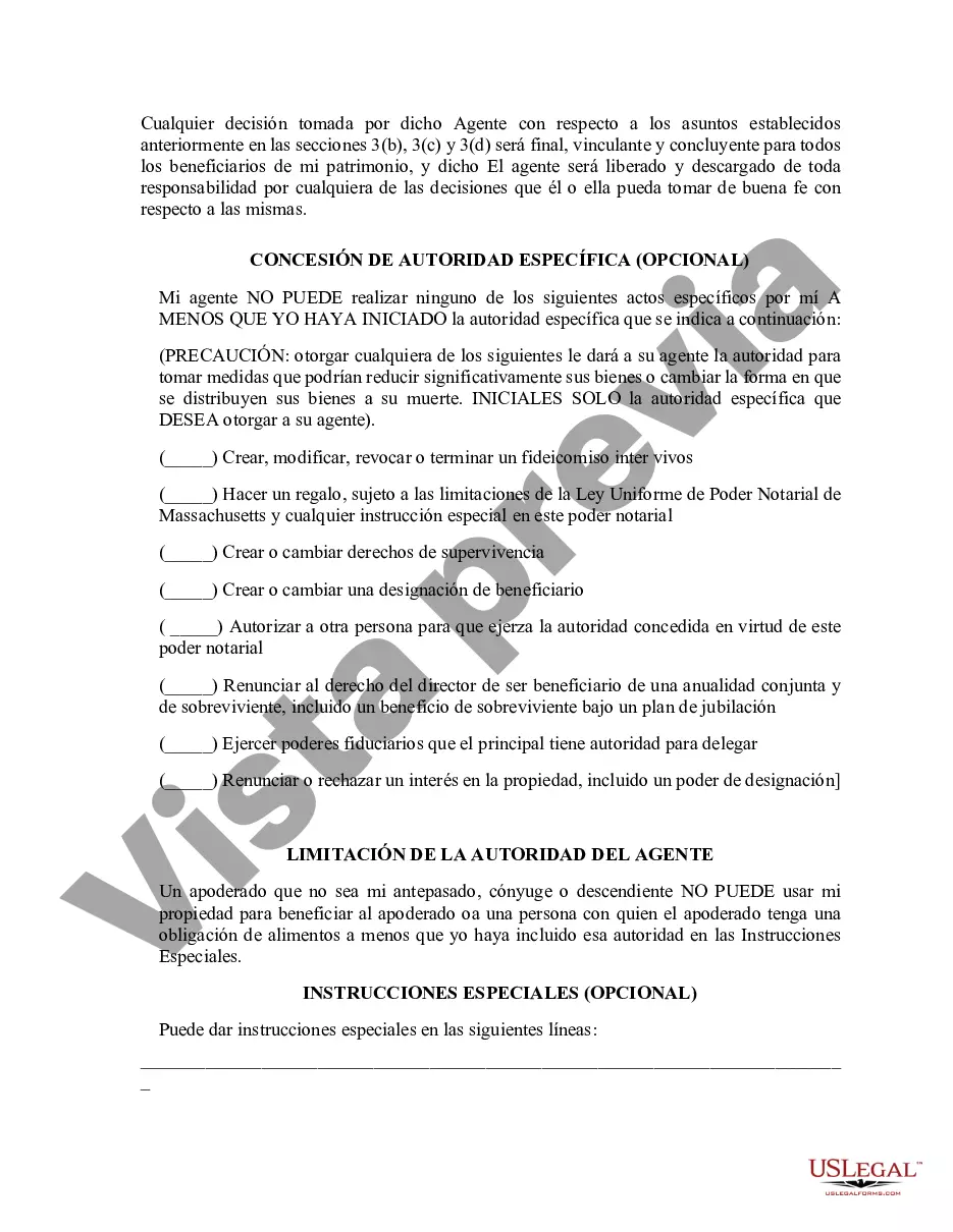 Preview Poder general duradero para la propiedad y las finanzas o efectivo financiero en caso de incapacidad
