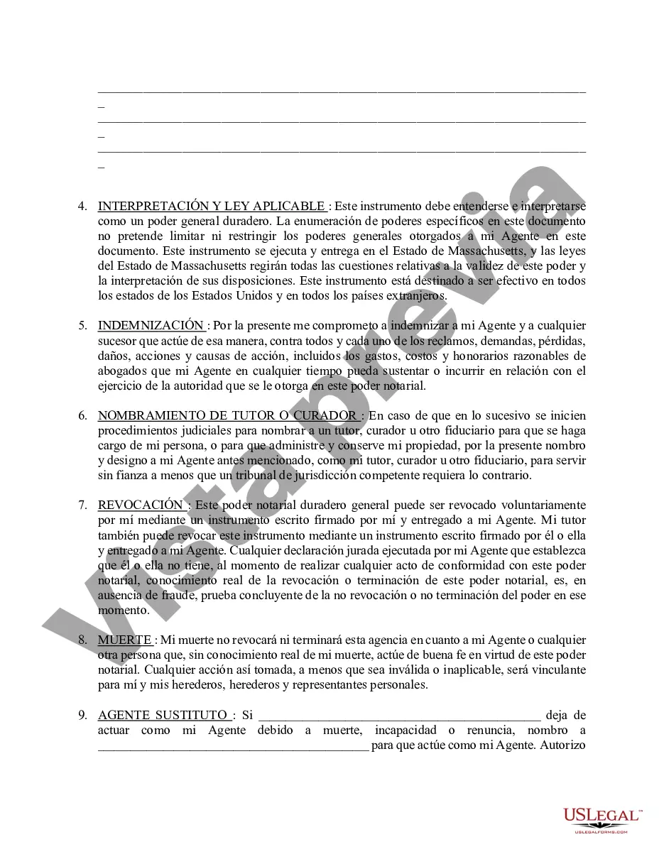 Preview Poder general duradero para la propiedad y las finanzas o efectivo financiero en caso de incapacidad