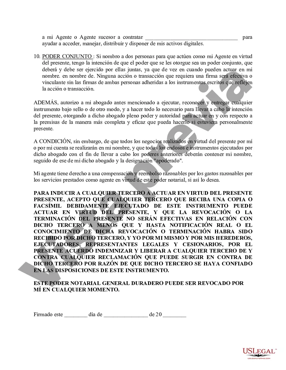 Preview Poder general duradero para la propiedad y las finanzas o efectivo financiero en caso de incapacidad