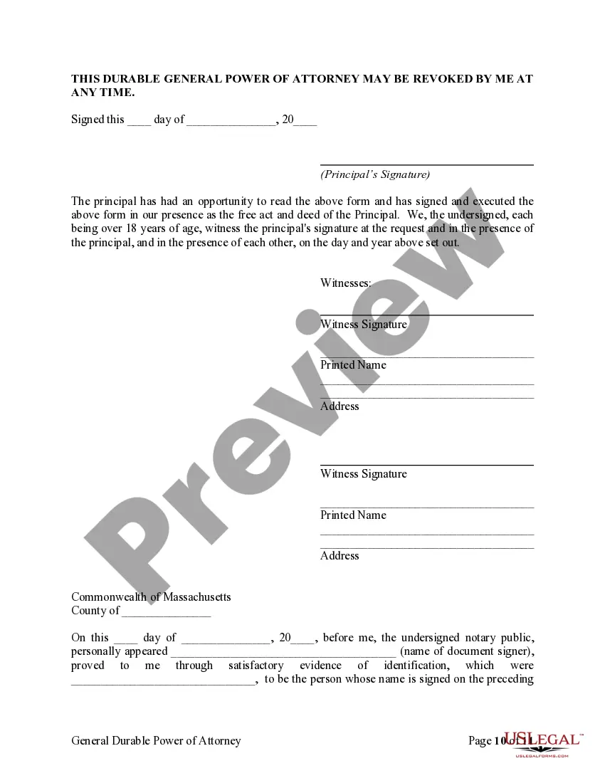 Preview General Durable Power of Attorney for Property and Finances or Financial Effective upon Disability