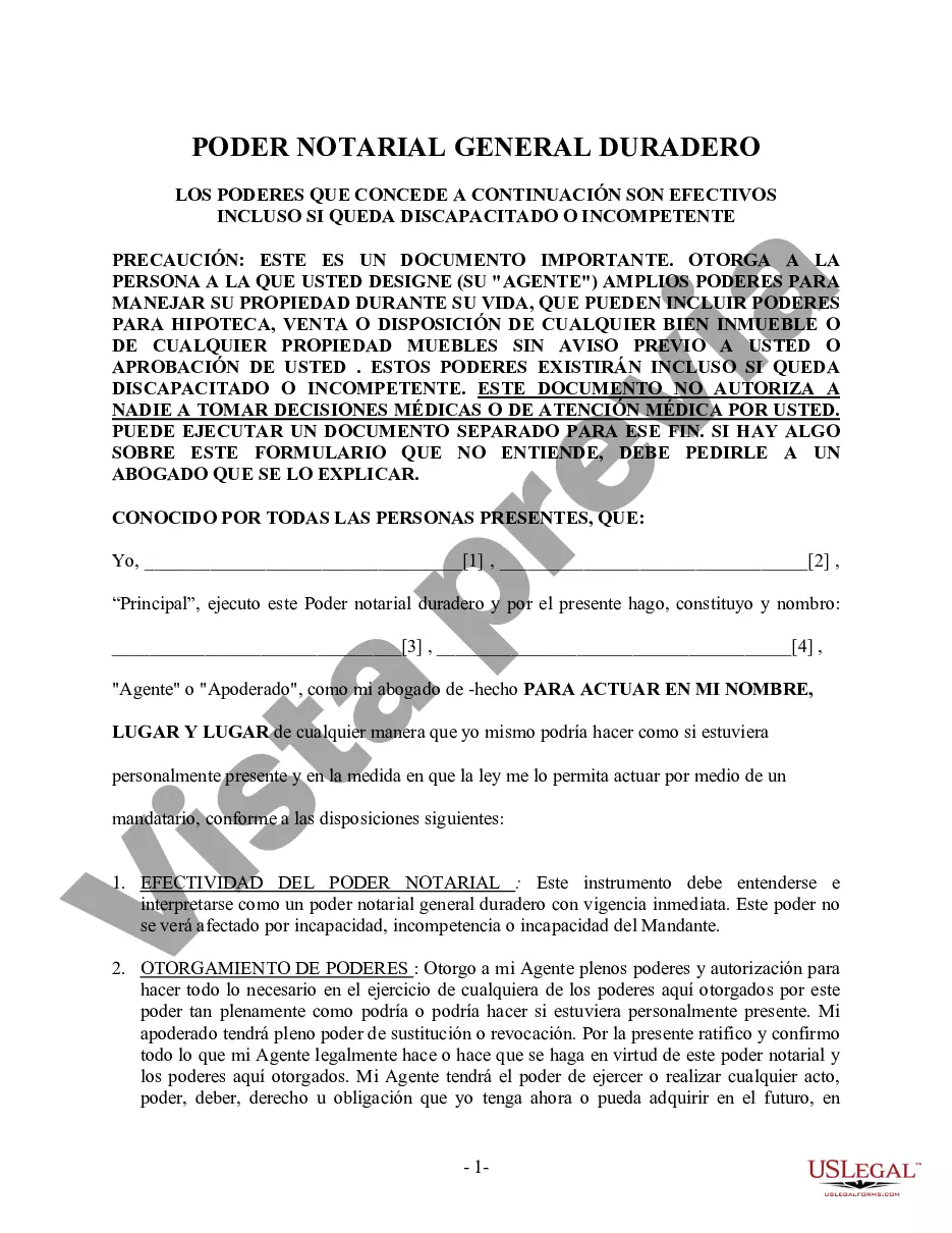 Preview Poder General Duradero para Bienes y Finanzas o Financiero Efectivo Inmediatamente