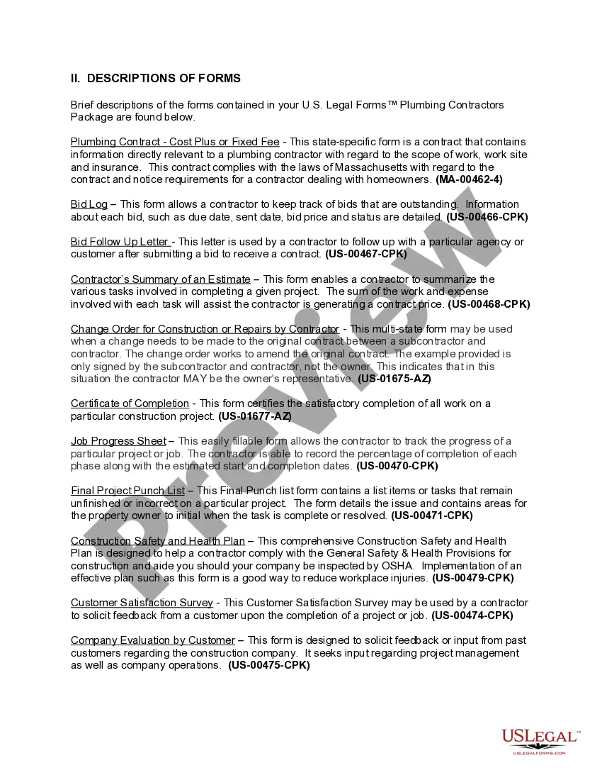 Preview Massachusetts Plumbing Contractor Package