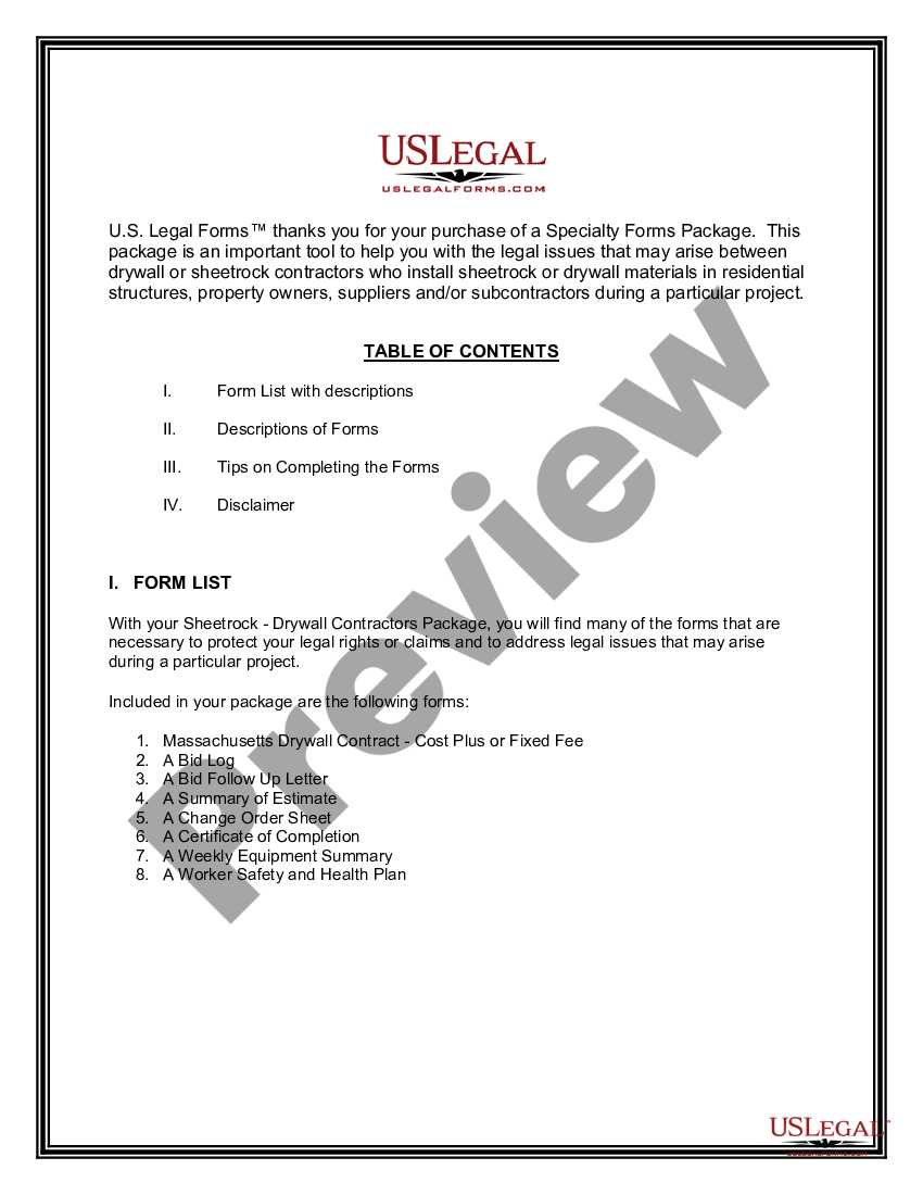 page 1 Sheetrock Drywall Contractor Package preview