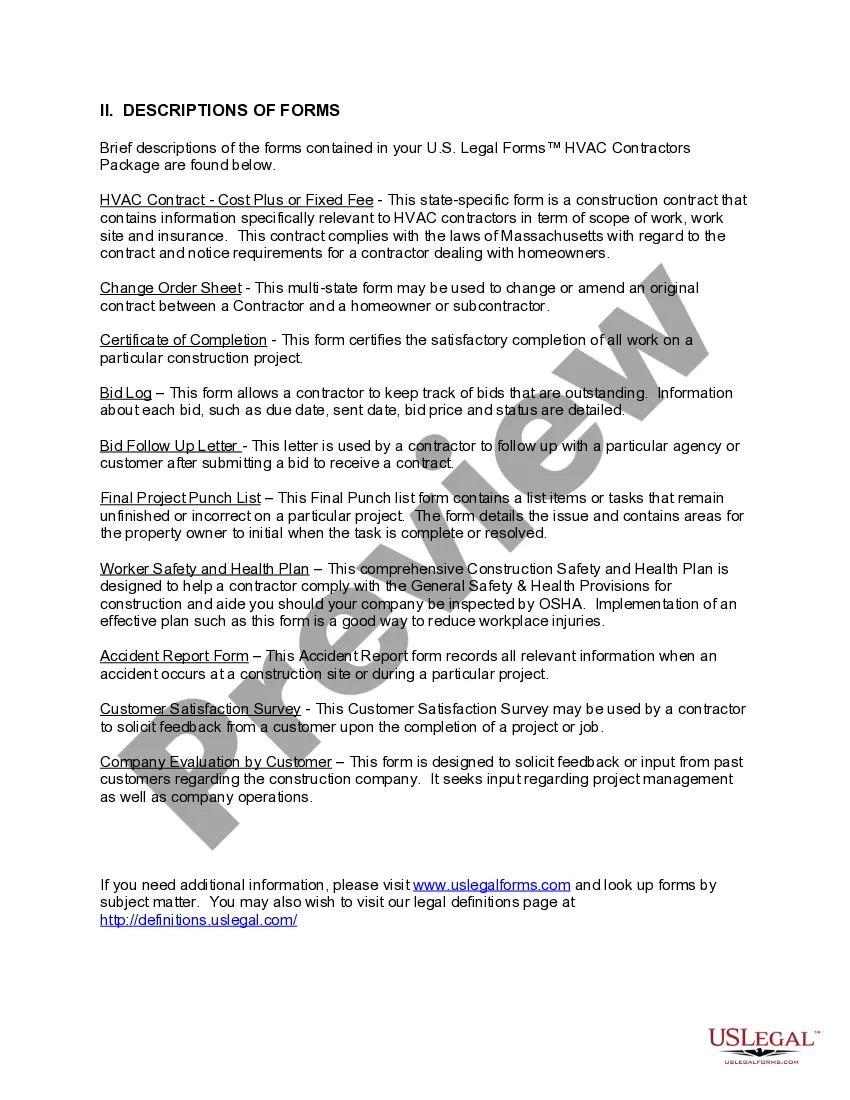 Preview Massachusetts HVAC Contractor Package