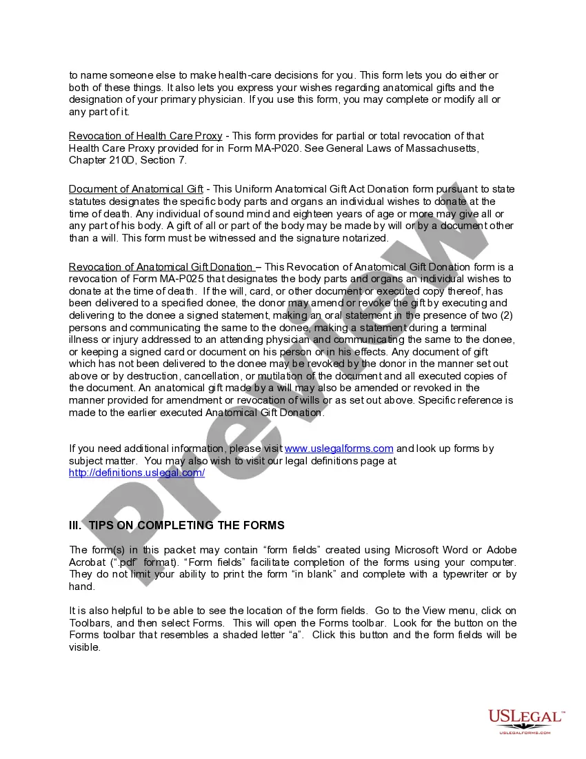 Preview Massachusetts Living Wills and Health Care Package