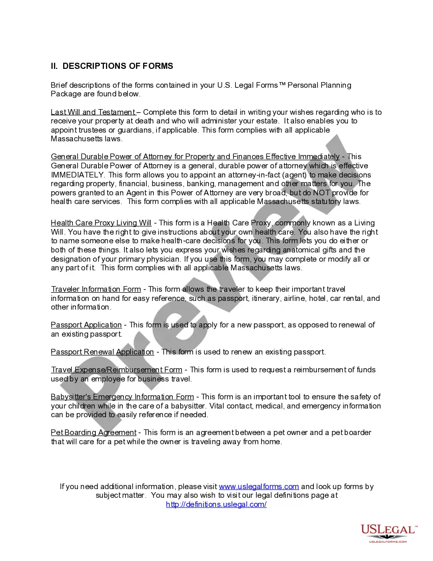 Preview Massachusetts Essential Documents for the Organized Traveler Package