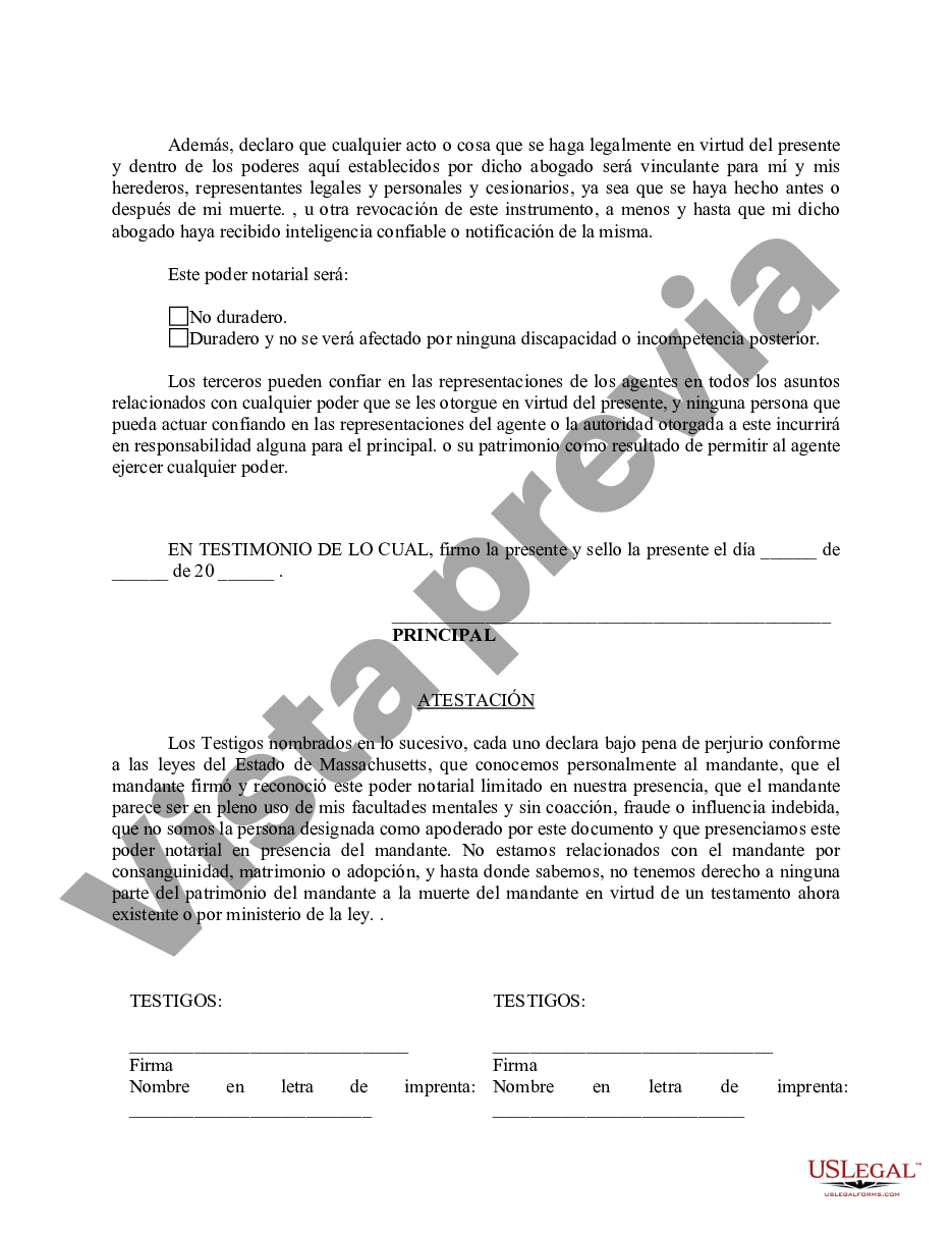 Massachusetts Poder Notarial Limitado En El Que Se Especifican Poderes Con Ejemplos De Poderes 5474