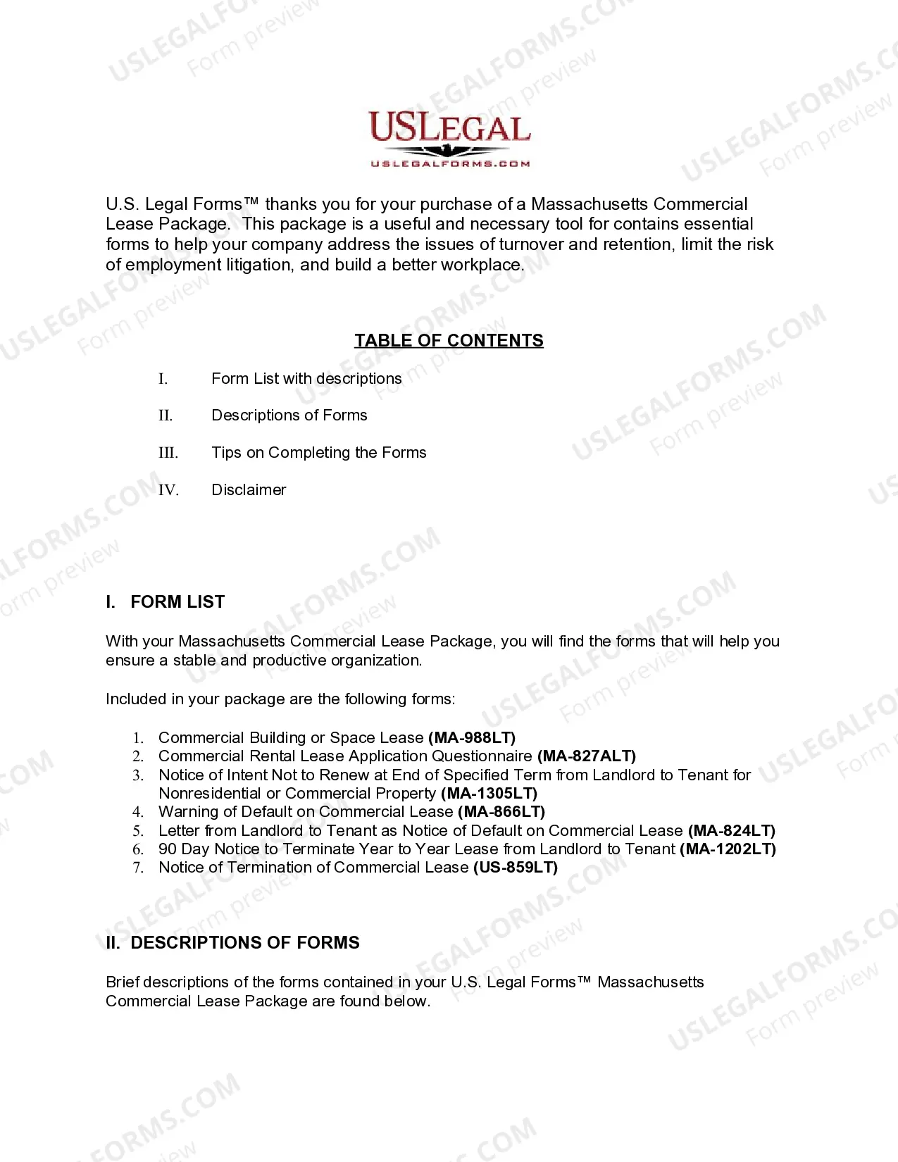 Preview Massachusetts Commercial Lease Package