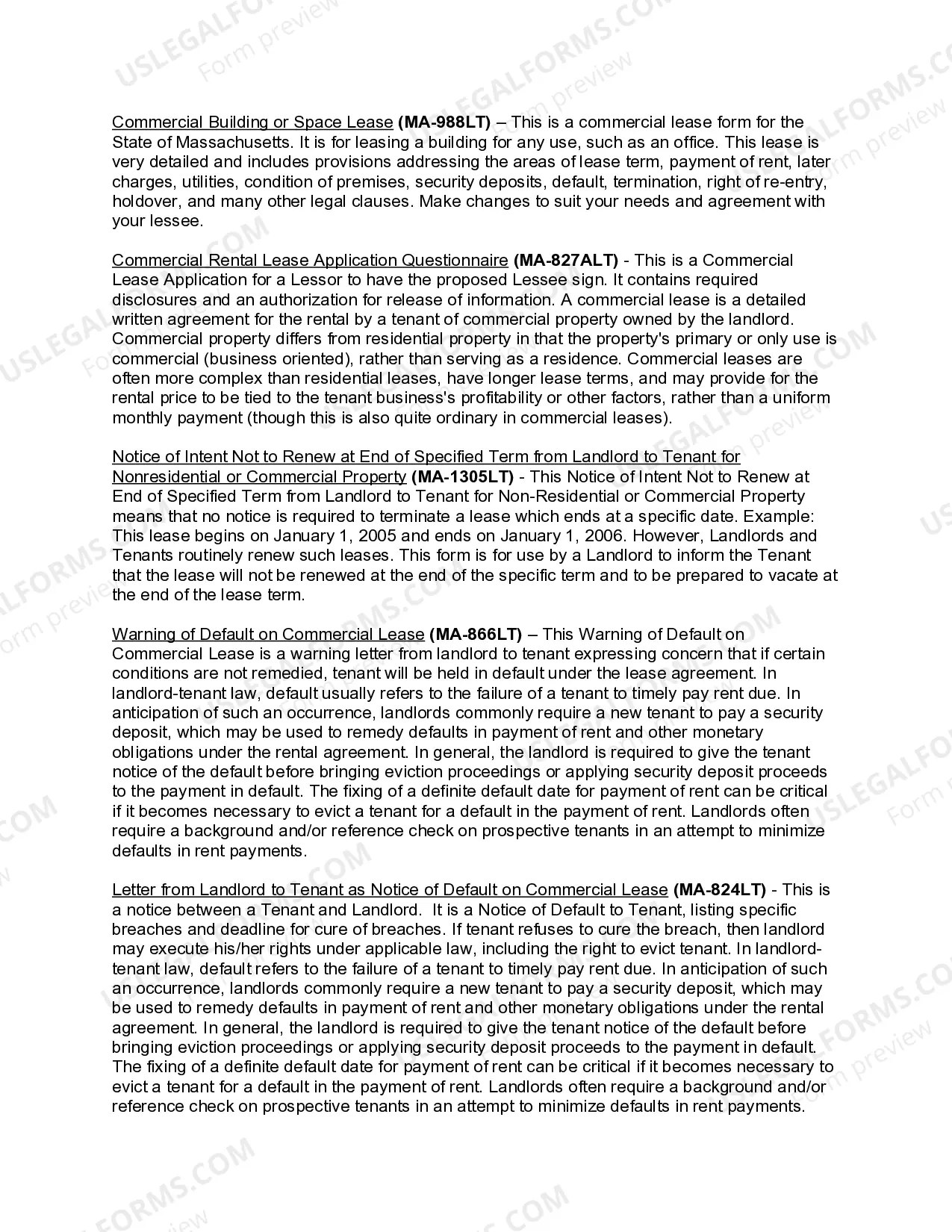 Preview Massachusetts Commercial Lease Package