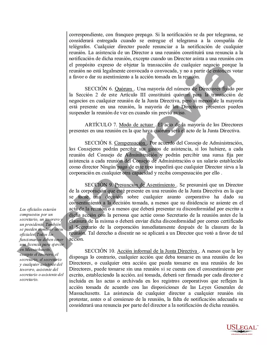 Preview Modelo de estatutos para una corporación profesional de Massachusetts
