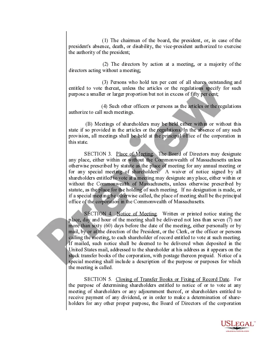 Preview Sample Bylaws for a Massachusetts Professional Corporation
