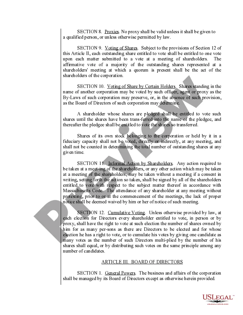 Preview Sample Bylaws for a Massachusetts Professional Corporation