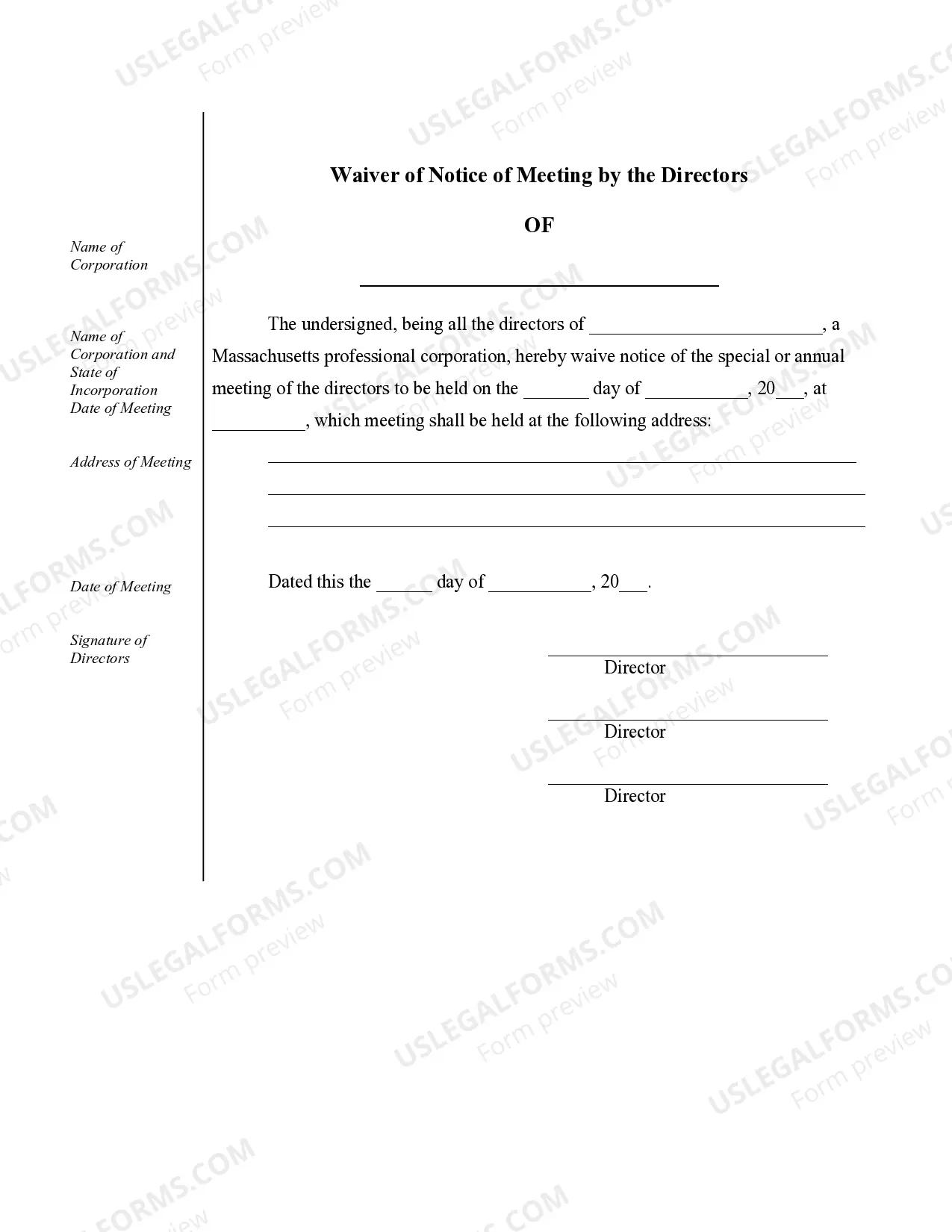 Preview Sample Corporate Records for a Massachusetts Professional Corporation