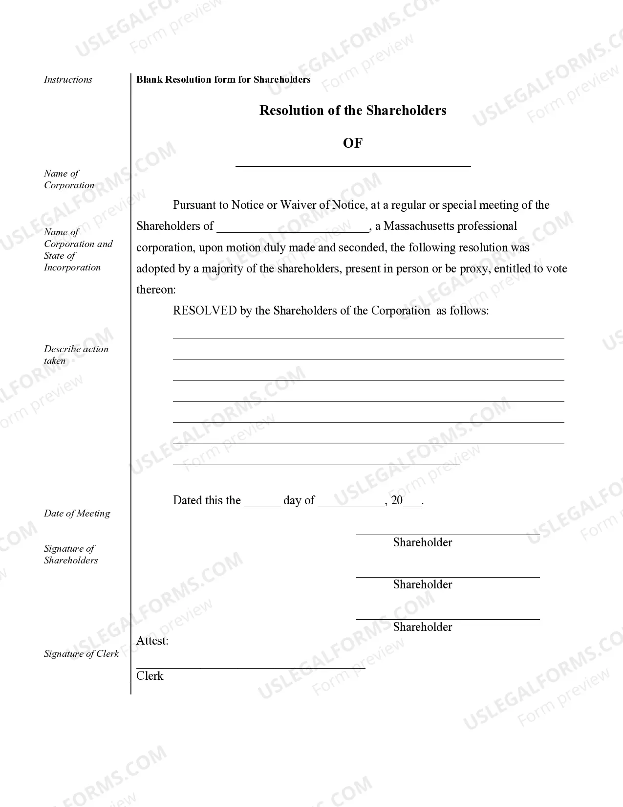 Preview Sample Corporate Records for a Massachusetts Professional Corporation