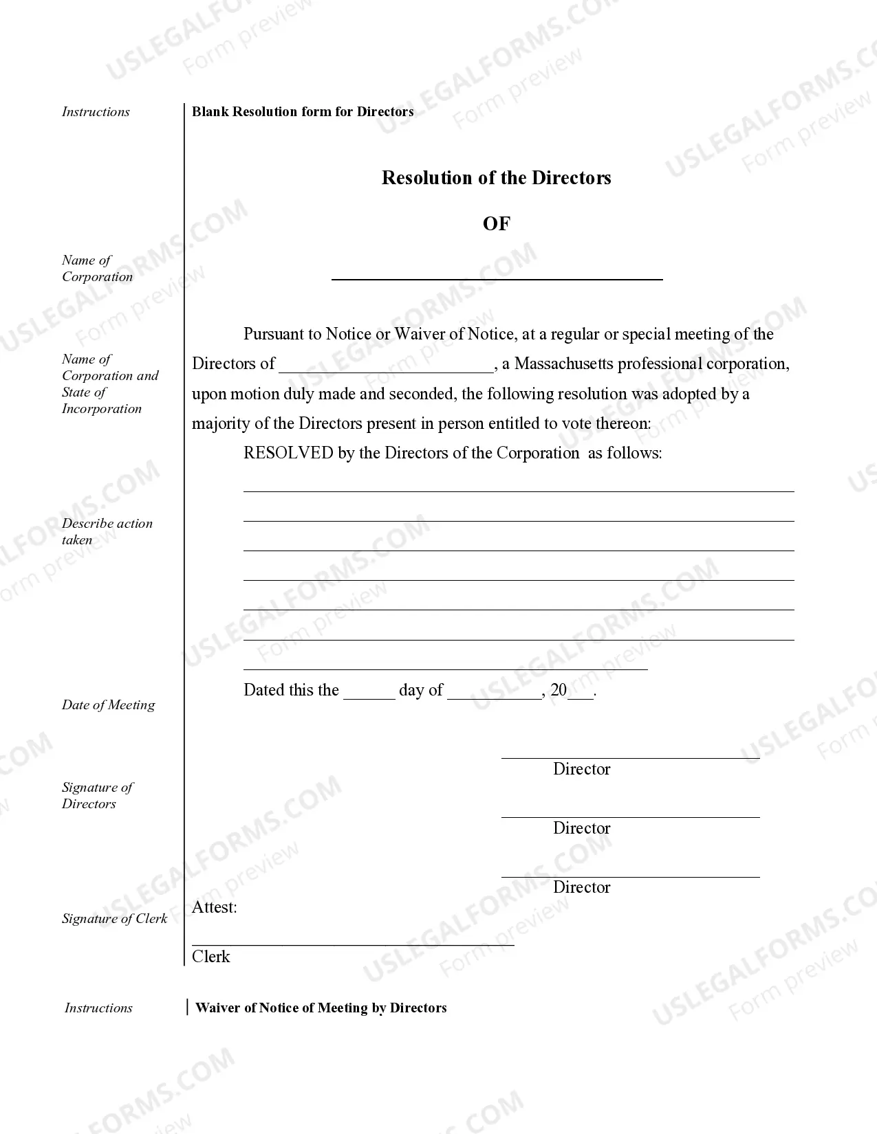 Preview Sample Corporate Records for a Massachusetts Professional Corporation