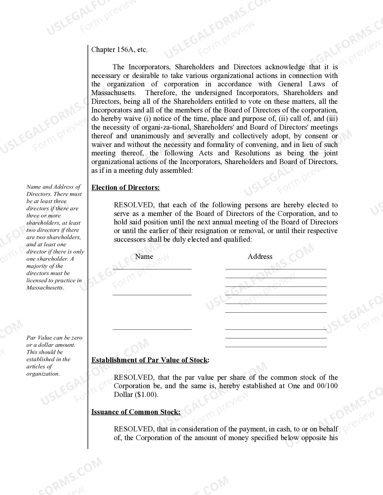 Preview Organizational Minutes for a Professional Corporation