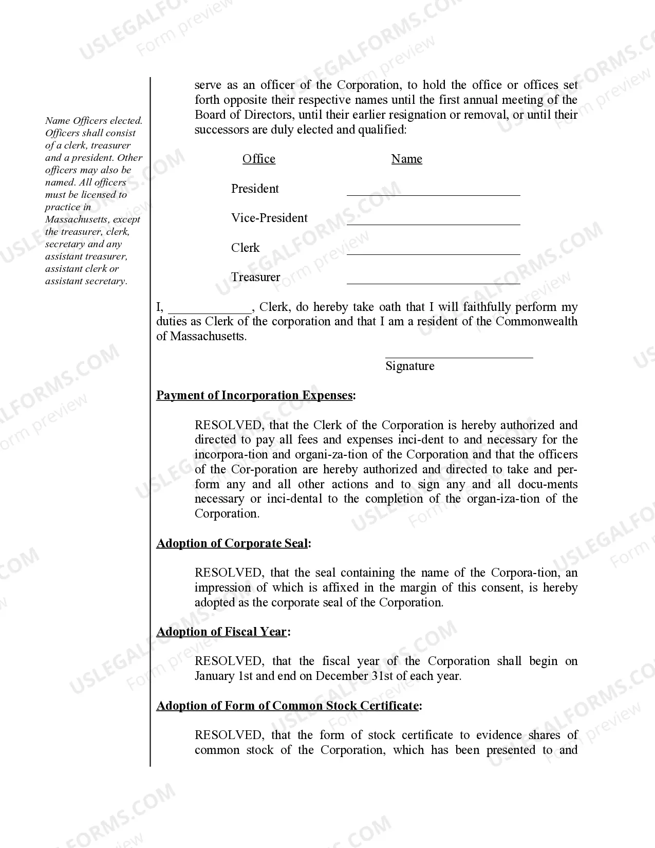 Preview Organizational Minutes for a Professional Corporation