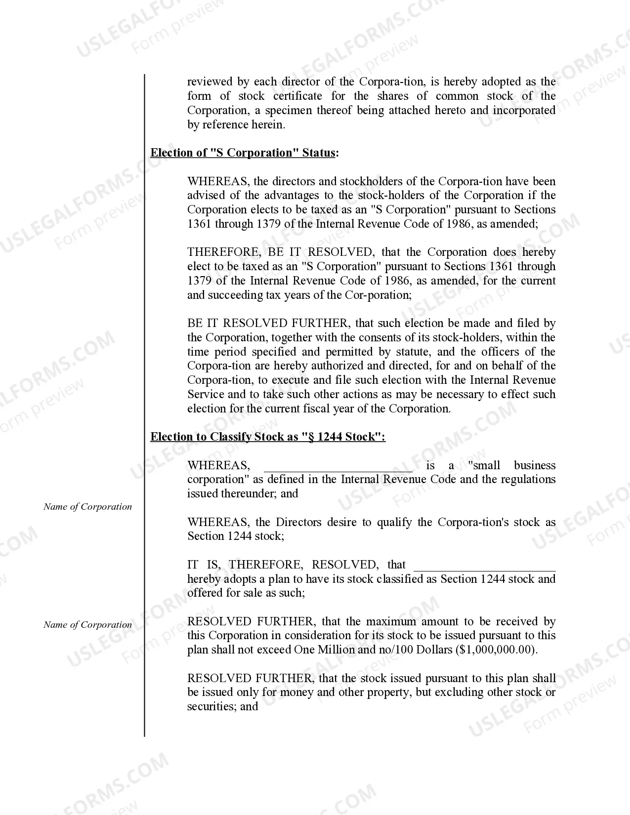 Preview Organizational Minutes for a Professional Corporation