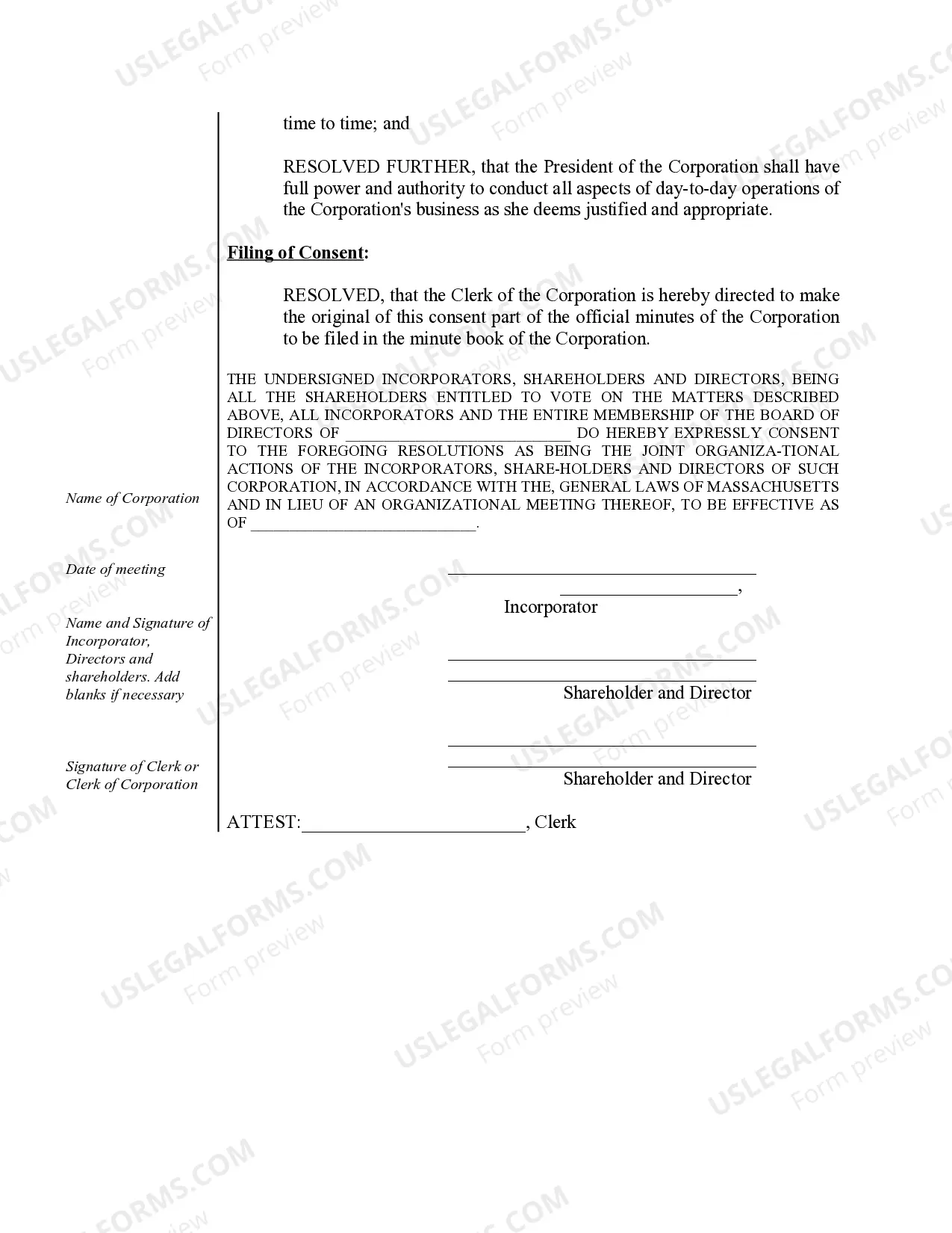 Preview Organizational Minutes for a Professional Corporation