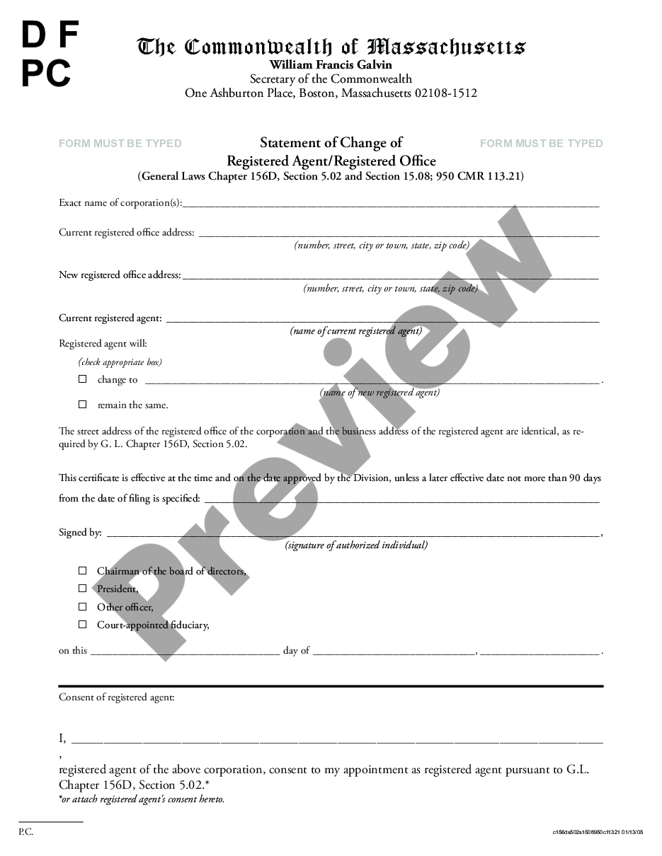 page 0 Massachusetts Change of Registered Agent preview