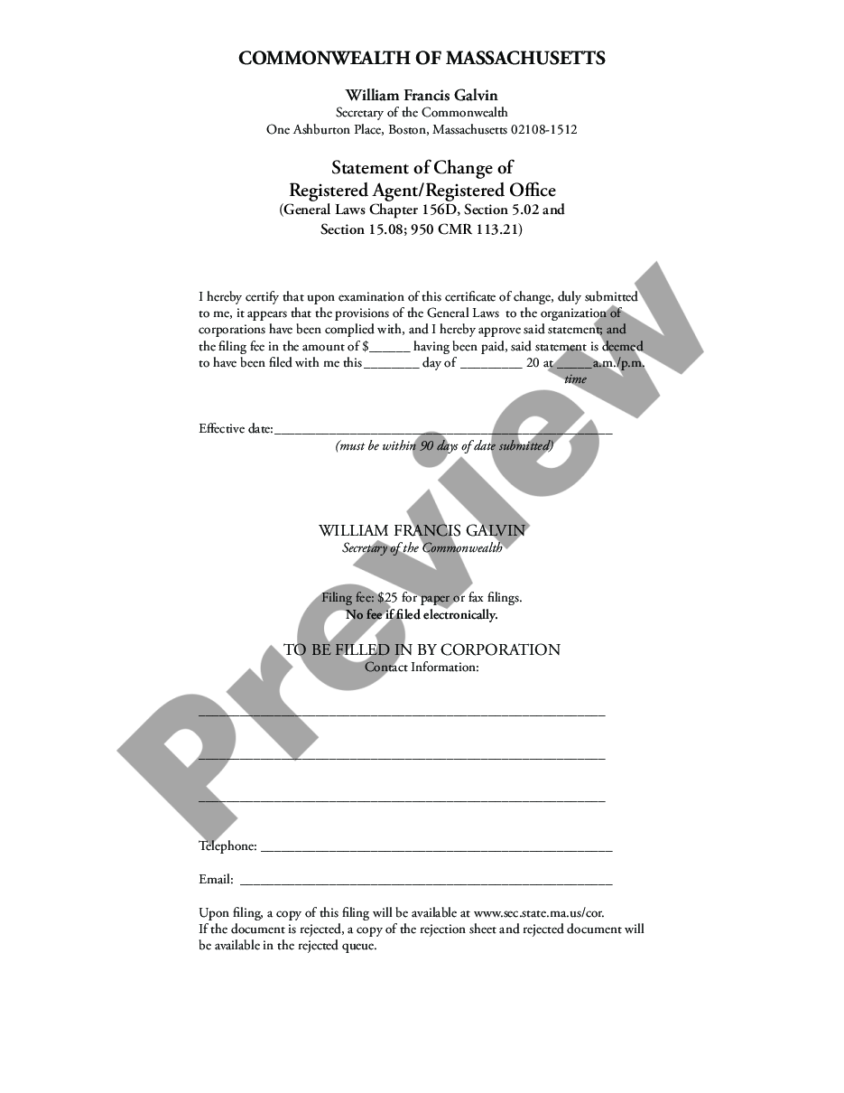 page 1 Massachusetts Change of Registered Agent preview