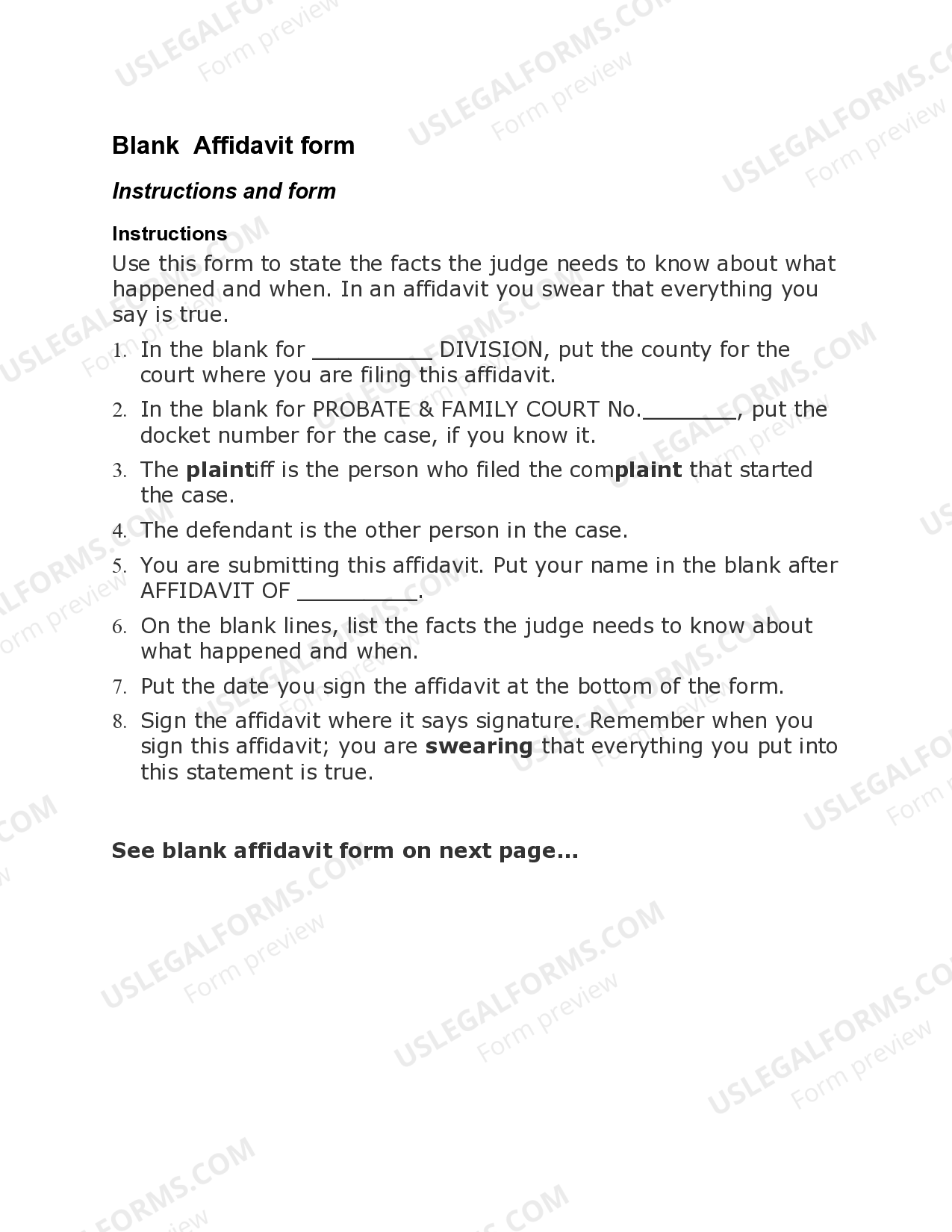 Massachusetts Blank Affidavit | US Legal Forms