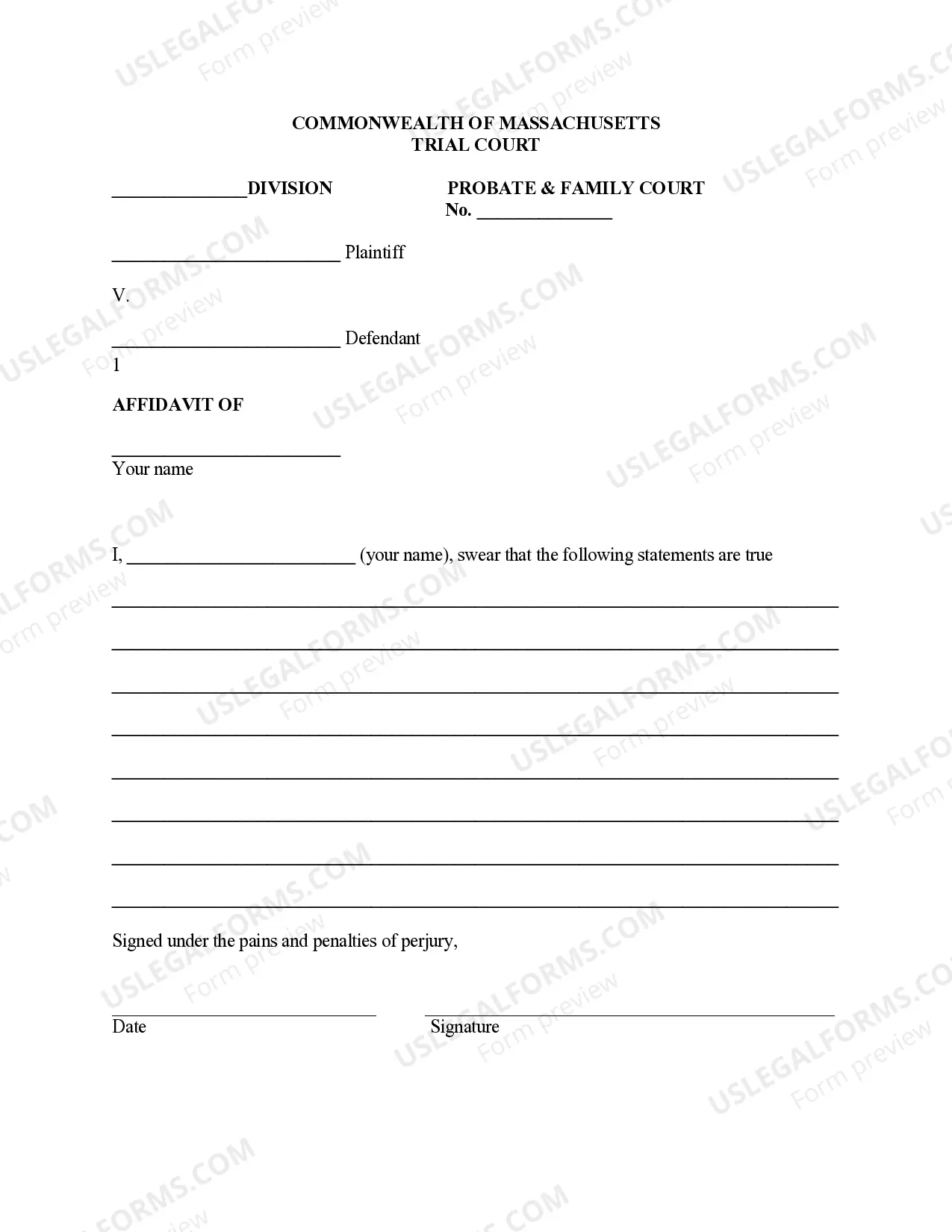 Preview Blank Affidavit