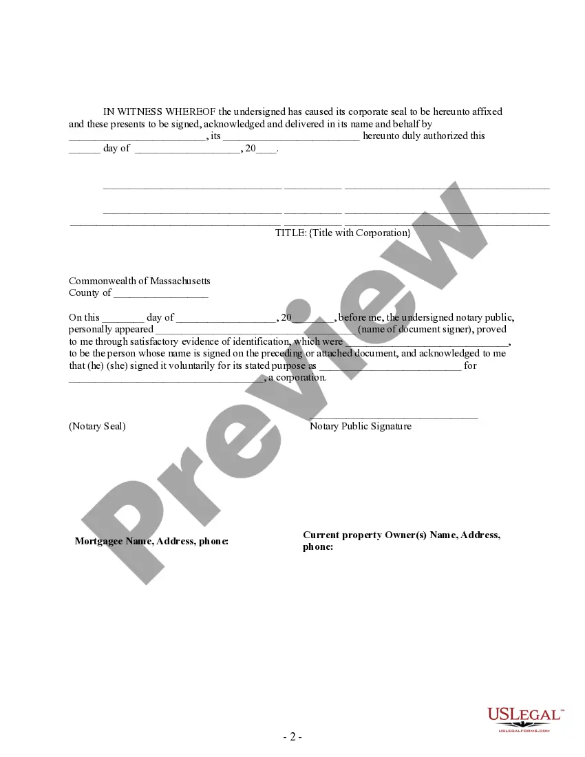 Preview Satisfaction, Release or Cancellation of Mortgage by Corporation