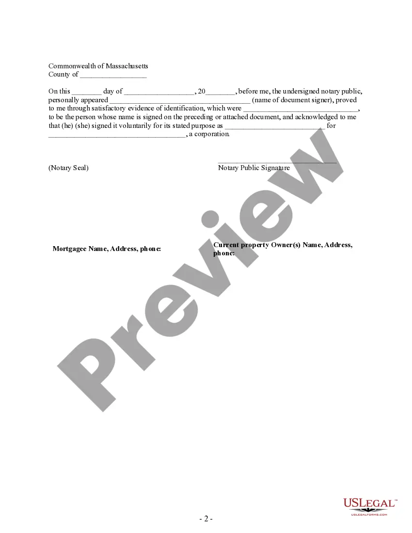 Preview Partial Release of Property From Mortgage for Corporation