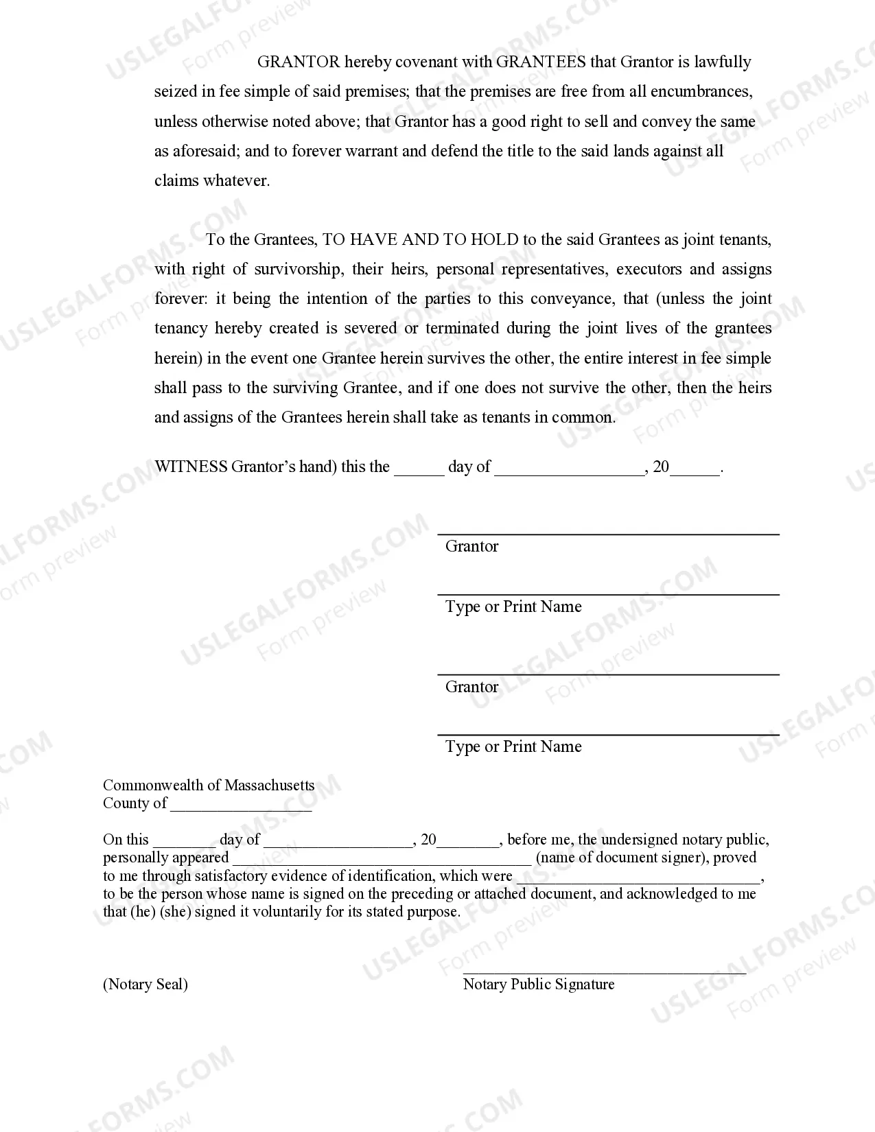 Preview Warranty Deed for Husband and Wife Converting Property from Tenants in Common to Joint Tenancy