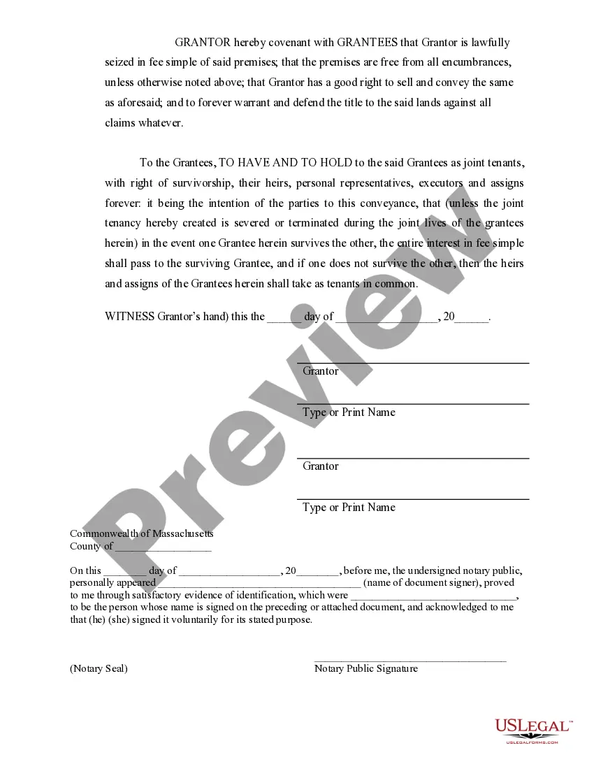 Preview Warranty Deed for Separate or Joint Property to Joint Tenancy
