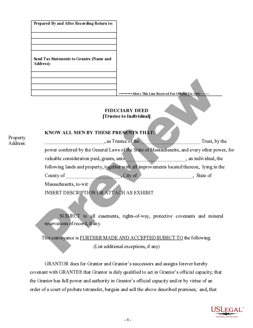 Preview Fiduciary Deed - Trustee to Individual
