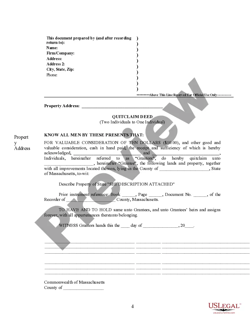 Preview Quitclaim Deed from two Individuals to One Individual